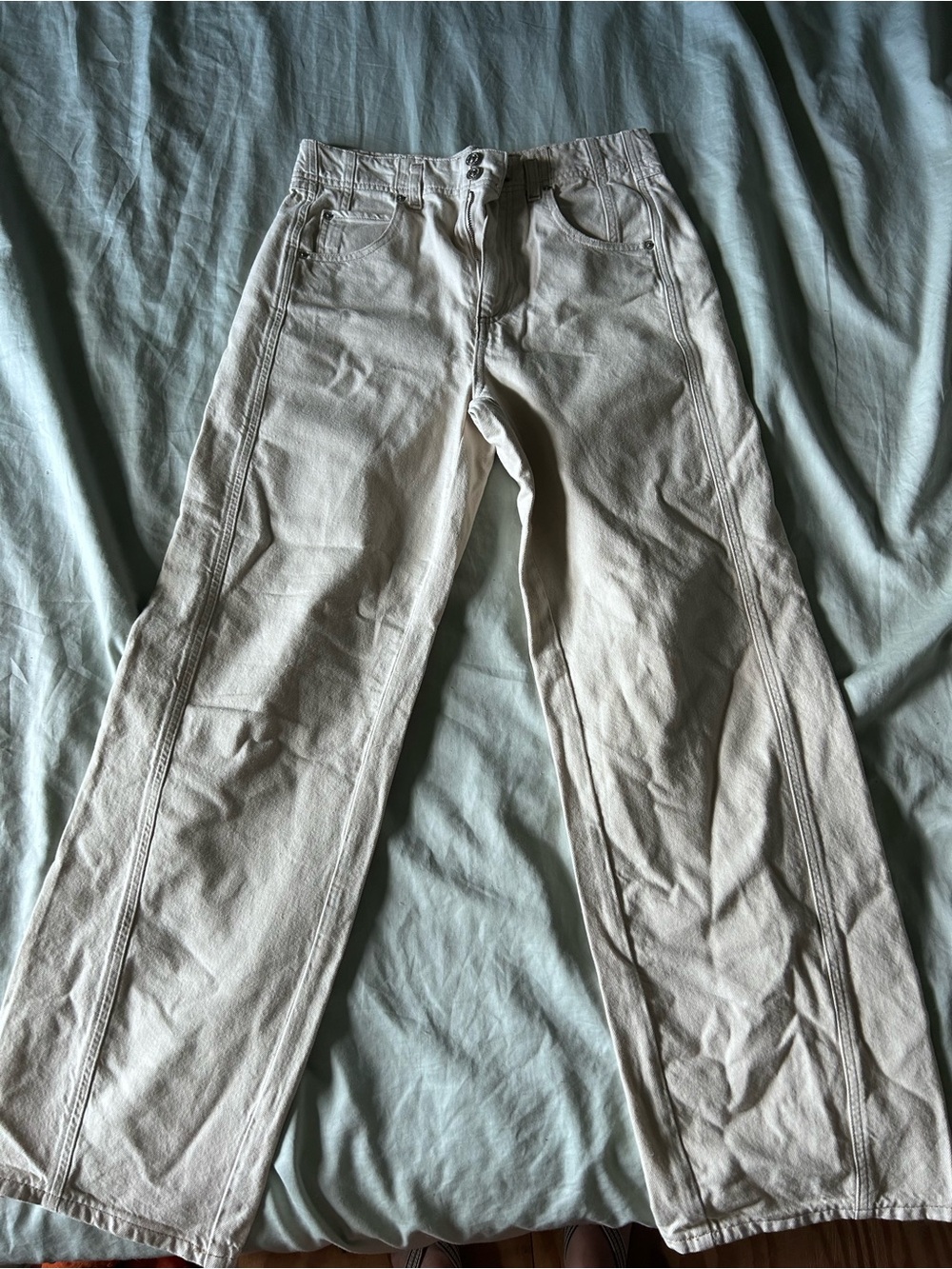 We The Free light beige straight-leg jeans